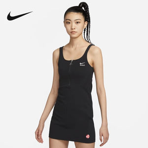 NIKE耐克春秋新款女士运动吊带紧身黑色连衣裙包臀短裙FQ0698-010