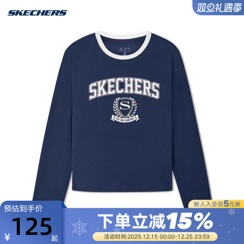 Skechers斯凯奇秋女子休闲长袖衫宽松舒适圆领T恤L325W005/002Z