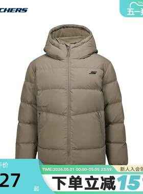 SKECHERS斯凯奇短款保暖连帽羽绒服男新款冬装外套 P425M032/00YF