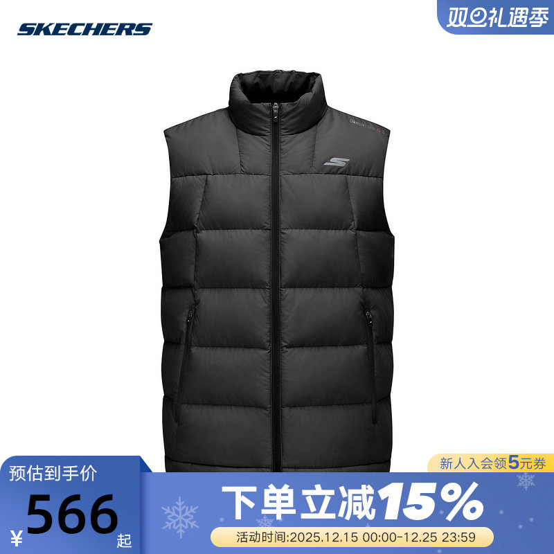 斯凯奇男士羽绒马甲2025秋冬款时尚休闲保暖梭织羽绒背心P425M013