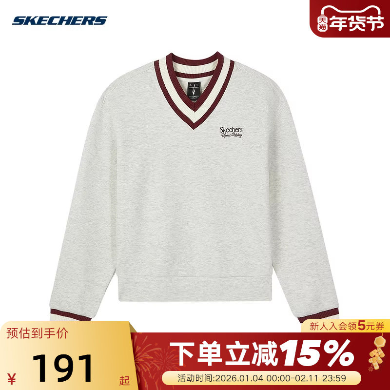 Skechers斯凯奇秋冬女针织套头衫时尚潮流V领卫衣L324W023/0248,运动服/休闲服装,运动卫衣/套头衫,淘宝优惠券,粉丝福利购,淘宝优惠卷