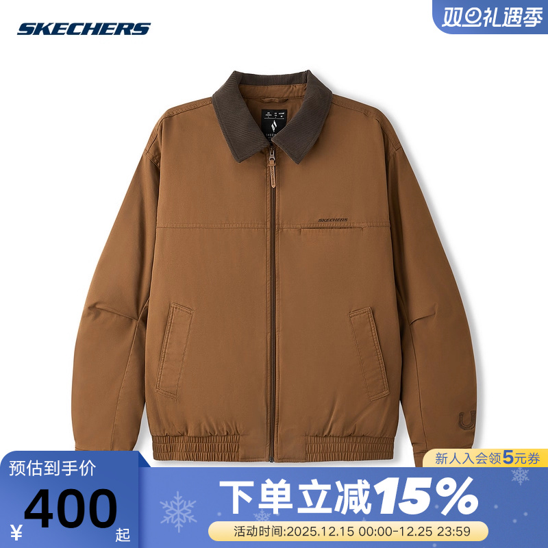 Skechers斯凯奇26春新款时尚翻领宽松梭织裥棉外套 L126U001/0634