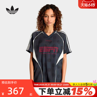 adidas阿迪达斯三叶草街头风V领球衣夏女oversized短袖T恤 KV1189