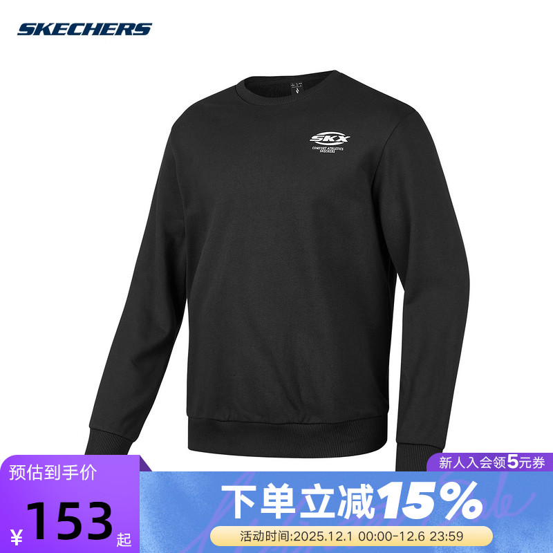 Skechers斯凯奇男女同款印花logo针织运动套头卫衣P424U043/0018