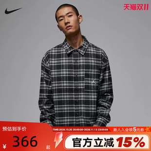NIKE耐克男子长袖翻领格子衬衫26春新款Jordan印花上衣IF1858-010