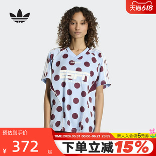 adidas阿迪达斯三叶草街头风V领球衣夏女oversized短袖T恤 KV1188