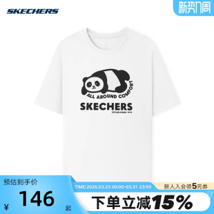 0019 L325U101 Skechers斯凯奇25秋男女休闲针织短袖 熊猫印花T恤衫