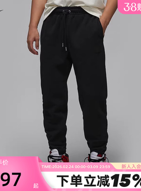 耐克男裤薄绒黑色卫裤秋冬新款Jordan飞人休闲收口长裤FV7252-010