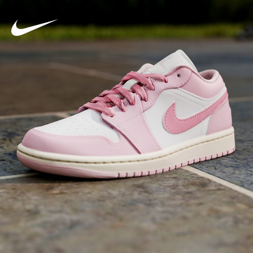 Nike耐克女鞋air Jordan 1粉色AJ1刺绣运动鞋低帮板鞋DC0774-607