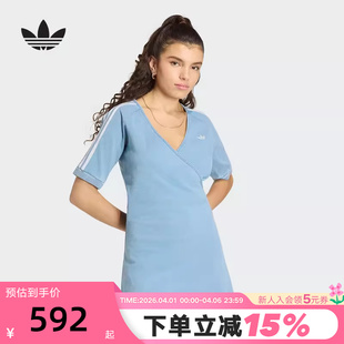 adidas阿迪达斯三叶草V领长裙2026夏女ADILENIUM牛仔连衣裙KZ5056
