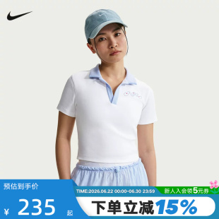 NIKE耐克女子短袖翻领POLO衫夏季刺绣休闲短款运动T恤 IR7565-100