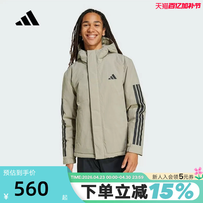 adidas阿迪达斯短款连帽棉服秋男三条纹保暖防风棉袄 JY8305