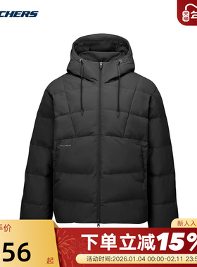 SKECHERS斯凯奇防泼水防风连帽羽绒服男冬装外套 L425M012/03B6