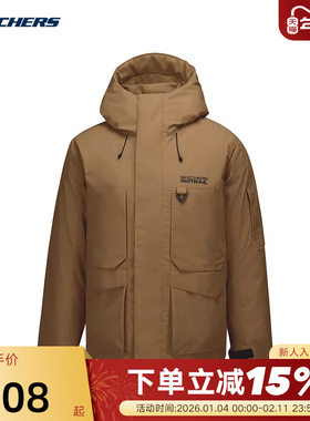 SKECHERS斯凯奇工装风连帽羽绒服冬男女夹克外套 P425U001/04PB