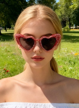 镶钻爱心太阳镜心形桃心生日拍照时尚太阳眼镜派对演出墨镜2026新