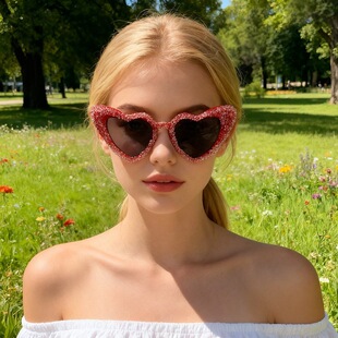 镶钻爱心太阳镜心形桃心生日拍照时尚太阳眼镜派对演出墨镜2026新