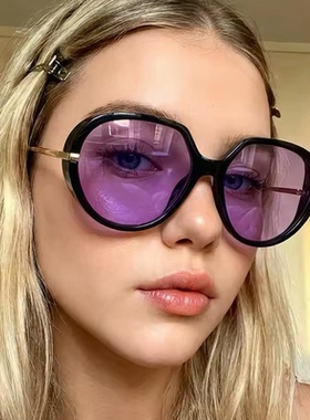 ins网红同款紫色飞行员墨镜女潮街拍大框显脸小太阳镜多巴胺辣妹
