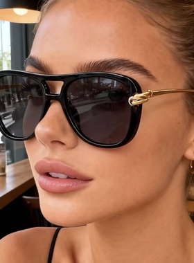 欧美风复古大框飞行员墨镜时髦简约百搭显脸小方圆脸太阳眼镜女潮