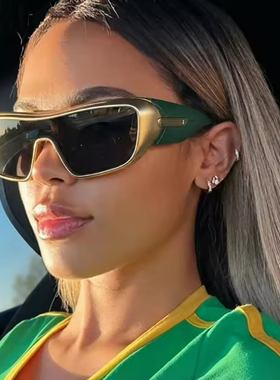 2026新款时尚太阳镜酷炫连体金属描边墨镜朋克未来感凹造型眼镜男