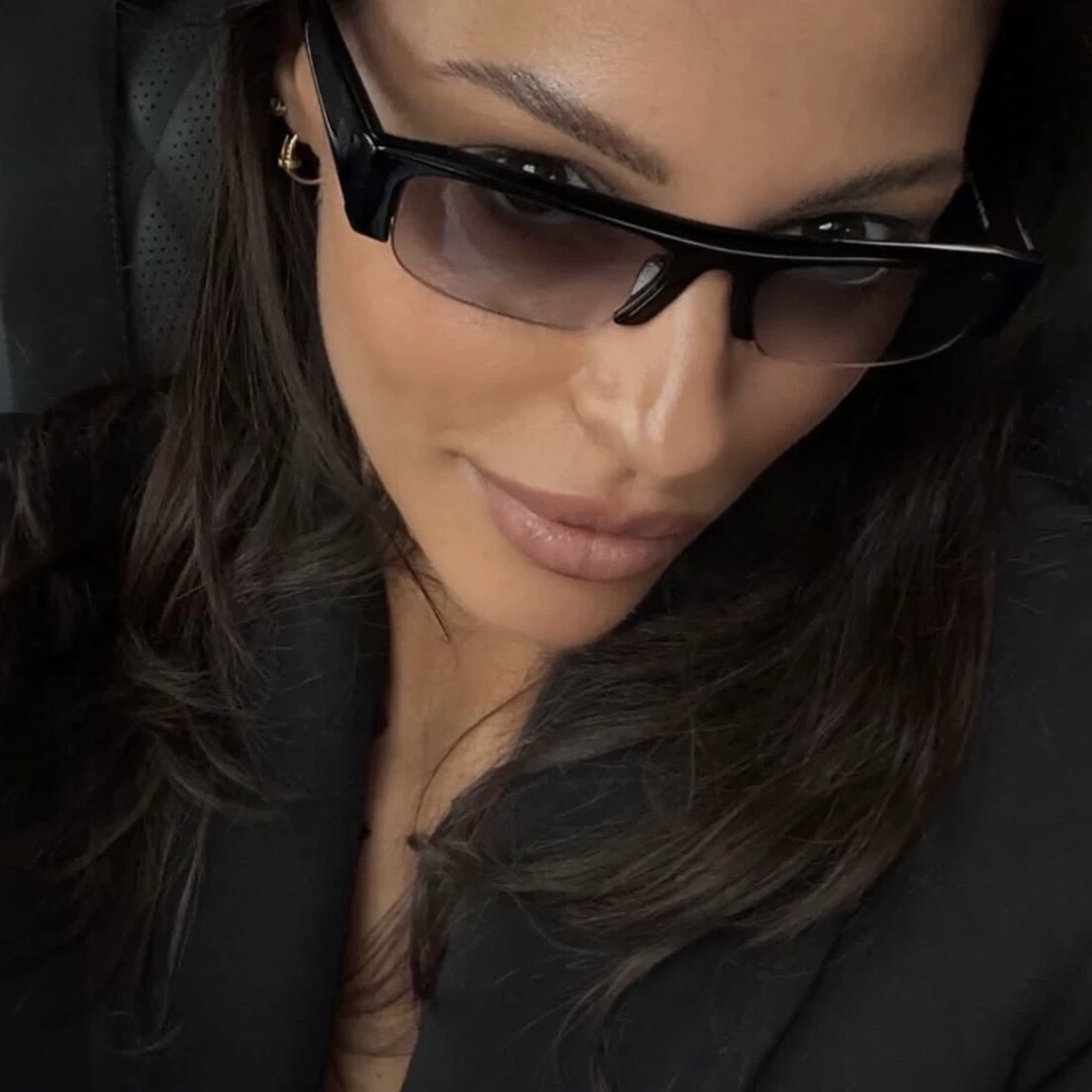 MM复古黑色半框方形太阳镜女网红辣妹凹造型Y2K英伦风斯文眼镜架