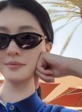 乔欣同款绳结小框猫眼墨镜女时尚气质街拍防紫外线太阳镜夏季度假