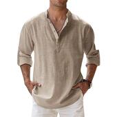 Shi New and Spring Long Autumn Linen Breathable Mens Sleeve
