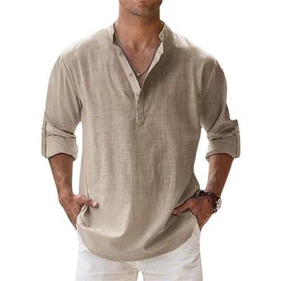 Spring and Autumn New Mens Linen Long Sleeve Breathable Shi