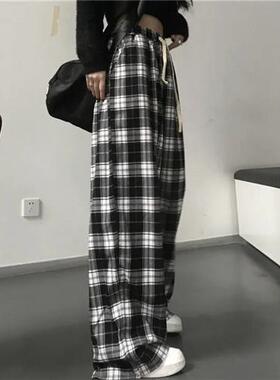 Black and white plaid wide leg pants 黑白格子阔腿裤高腰垂感