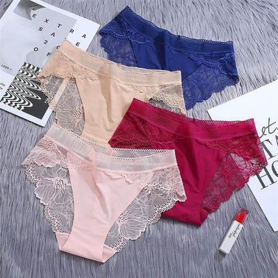 Woman Seamless lace underwear mid waist Ice Silk Panties