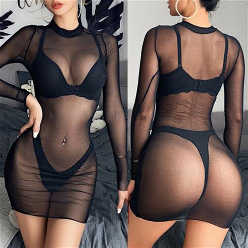 Women Sexy Beach Dress Mesh Sheer Bikini Cover Up Club See T