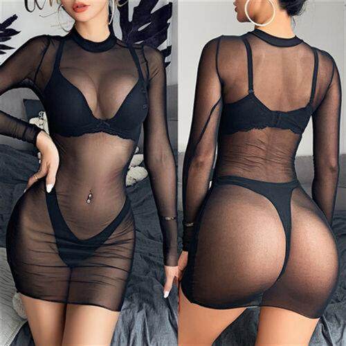 Women Sexy Beach Dress Mesh Sheer Bikini Cover Up Club See T