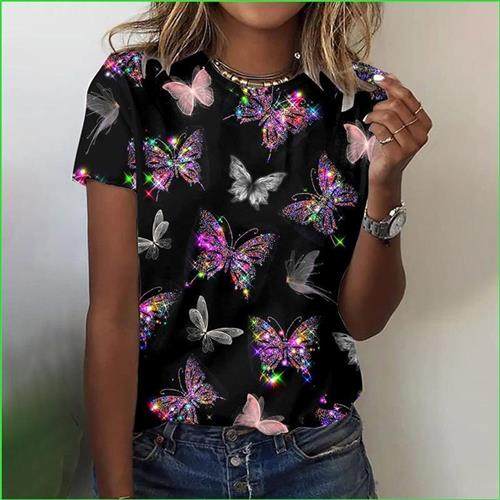 Women T-Shirts Fashion 3d Butterfly Print Tshirt For Ladies
