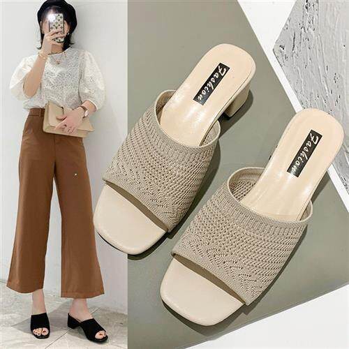Knit Weaving fashion womens sandals slippers中跟凉拖鞋