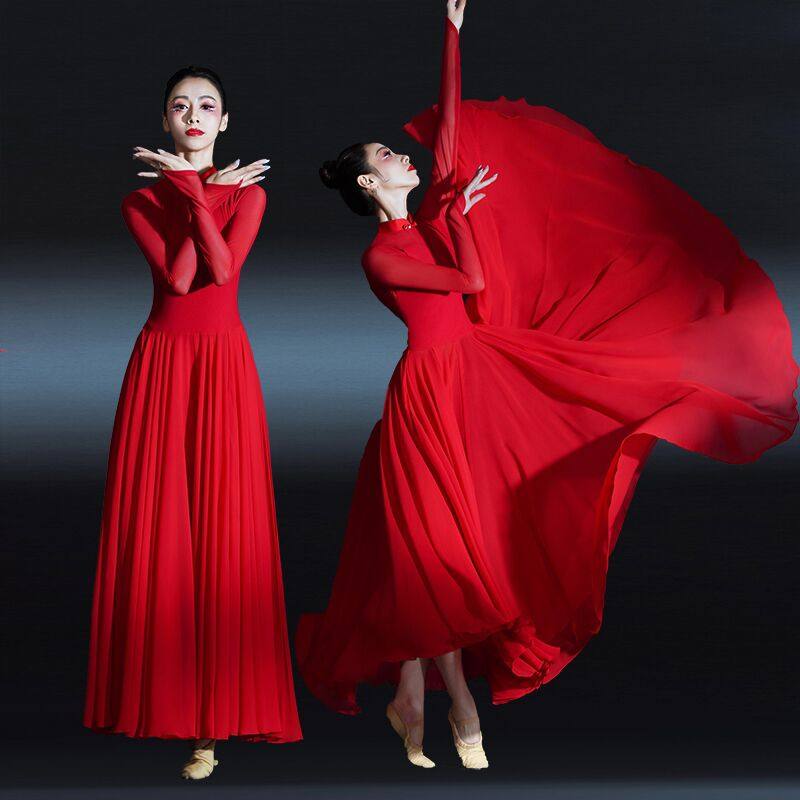 古典舞演出服女飘逸中国风开场舞大摆裙独舞伴舞现代舞蹈服装长裙_虎窝淘