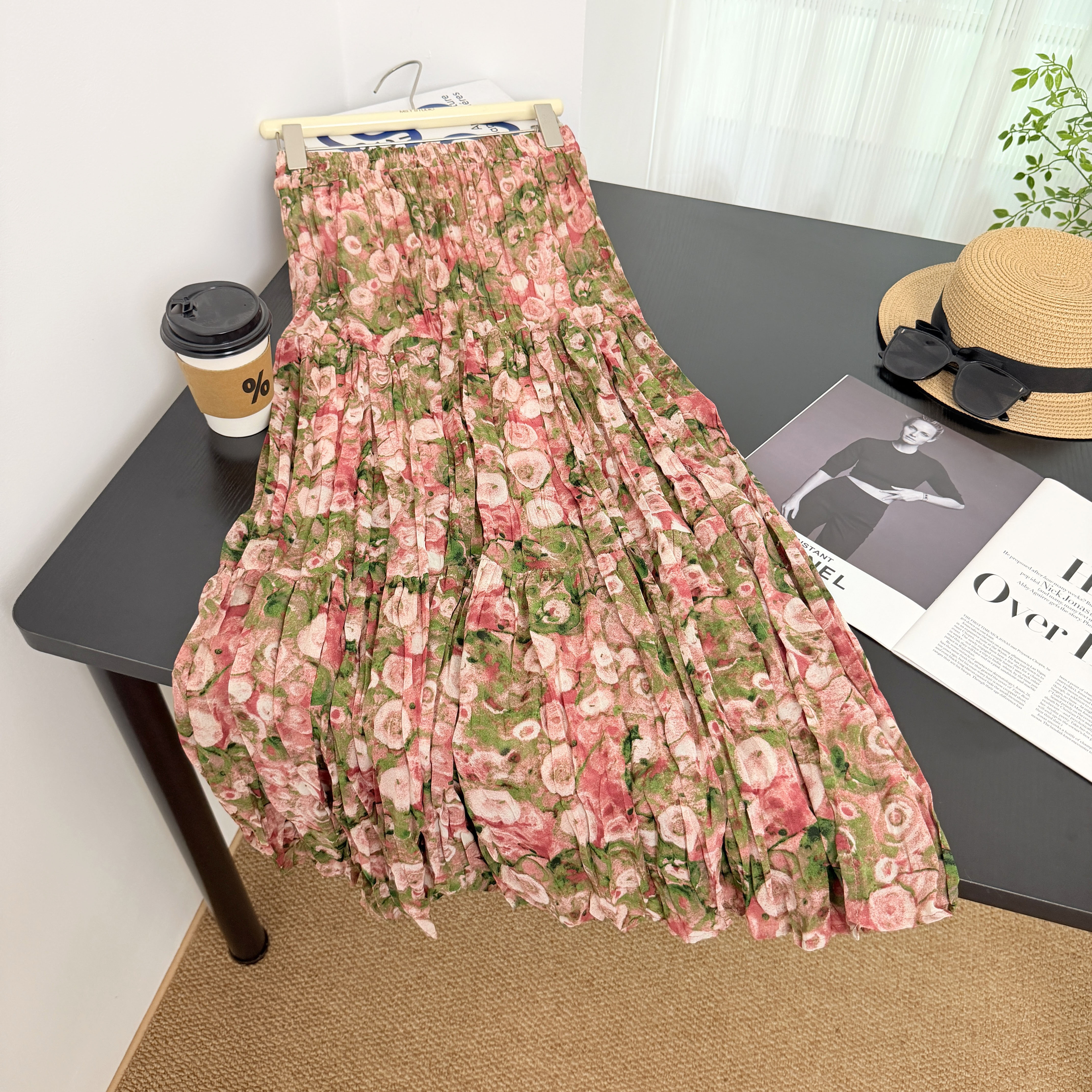 粉色花仙子碎花裙女2026春夏韩系气质遮胯显瘦中长款侧开叉半身裙