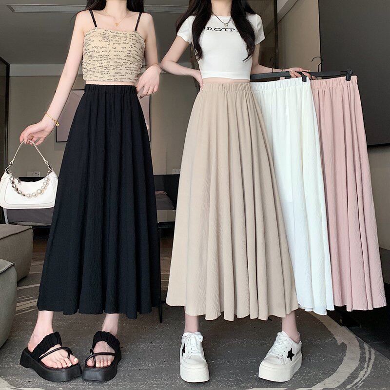实拍实价2026夏季夏季显瘦大摆裙中长裙女生韩版淑女