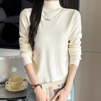 有货秋冬银丝安迪绒针织衫女设计感项链半高领上衣打底衫内搭外穿