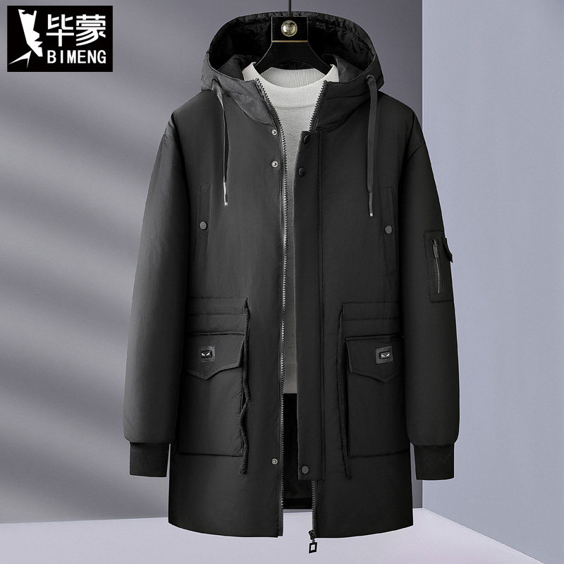 毕蒙胖子男装冬季宽松连帽中长款羽绒服加肥加大码厚款保暖外套潮