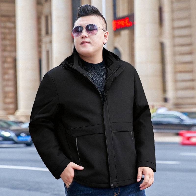 2025冬季新款男士加肥加大码连帽棉衣男胖子特大号中老年棉服外套