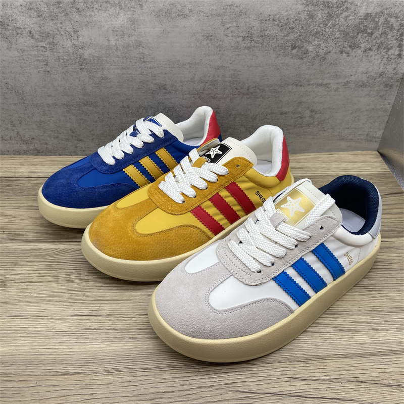 春秋新款真皮丑萌拼色德训鞋女轻便百搭透气厚底圆头休闲运动板鞋,女鞋,休闲板鞋,淘宝优惠券,粉丝福利购,淘宝优惠卷