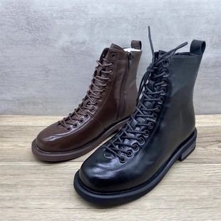 断码 英伦风真皮貂毛加绒马丁靴女侧拉链系带短靴显脚小机车靴 特价