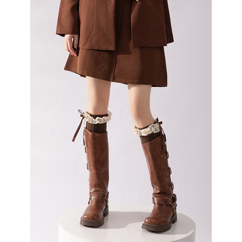 堆堆袜套配靴子秋冬长筒袜洛丽塔花边腿套秋天美拉德小腿袜长靴袜