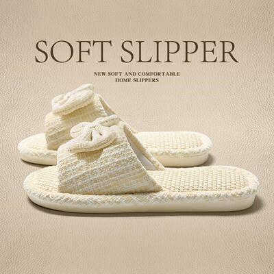 蝴蝶结全亚麻拖鞋女款2025新款室内家居透气防臭地板棉麻拖鞋透气