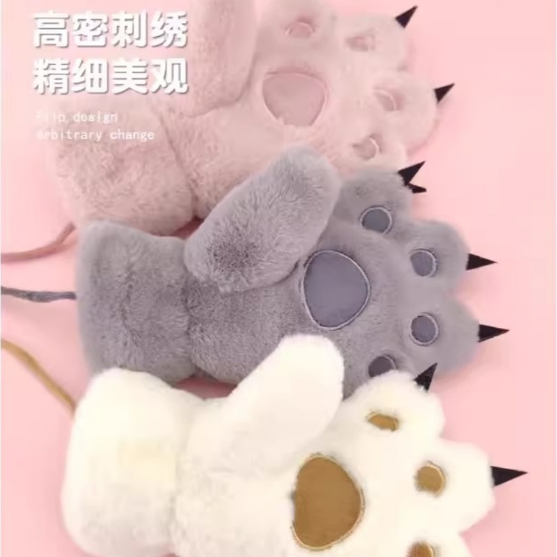 儿童手套冬季可爱女孩加绒加厚卡通猫爪熊掌毛绒冬天保暖宝宝男孩