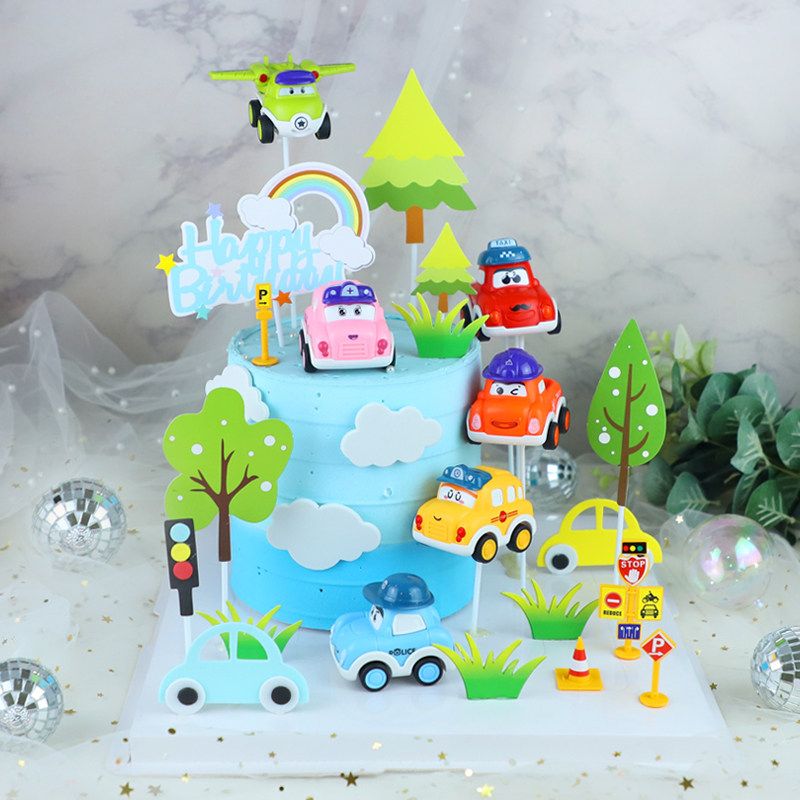 蛋糕装饰儿童卡通汽车总动员玩具摆件路标eva小汽车红绿灯插件