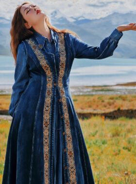 【董艺旅行穿搭】春季刺绣背心牛仔女新疆西藏青海度假裙82653
