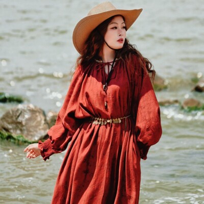 【董艺旅行穿搭】赫拉女神连衣裙送腰带长袖新疆西藏内蒙旅拍度假