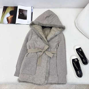 2025冬季新款秋冬最新款高奢羊毛针织拼接连帽羽绒服