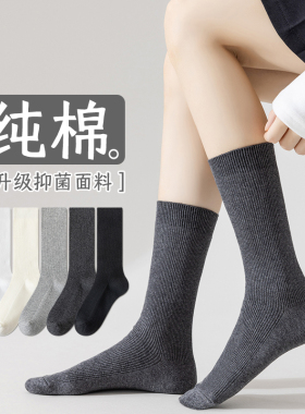 袜子女款秋冬长筒袜灰色jk精梳棉中筒防臭搭配小皮鞋高筒防臭棉袜