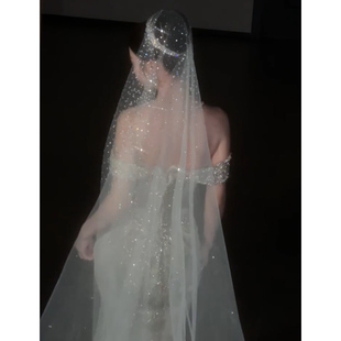 超仙美星空钻纱新娘头纱绝美大拖尾高级感婚礼拍照道具法式 氛围感